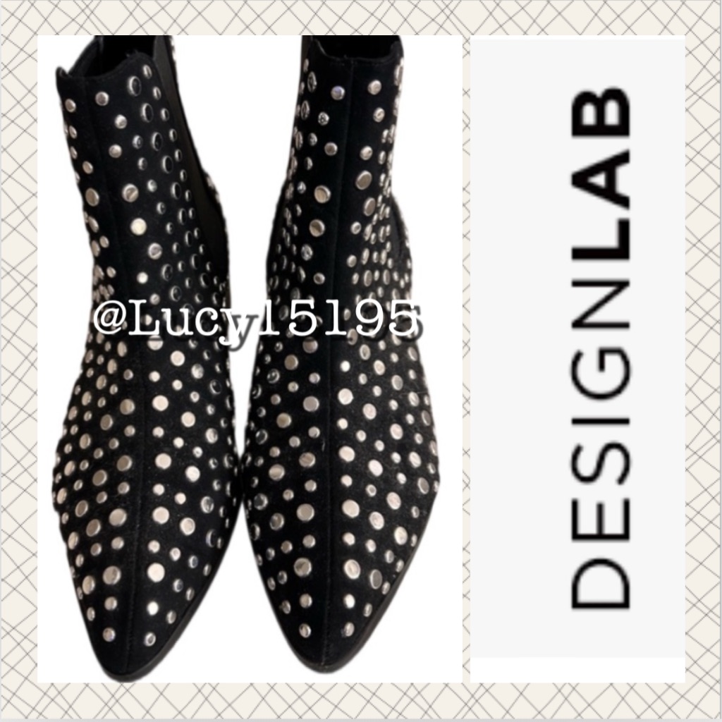 Nwot Design Lab Cayls Black & Silver Studded Slip On Ankle Boots